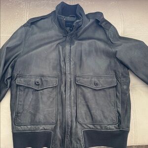 Banana Republic Gray  Leather Bomber Jacket